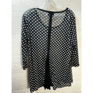 Lynn‎ Ritchie Silver Black Polka-Dot Blouse See Through Large